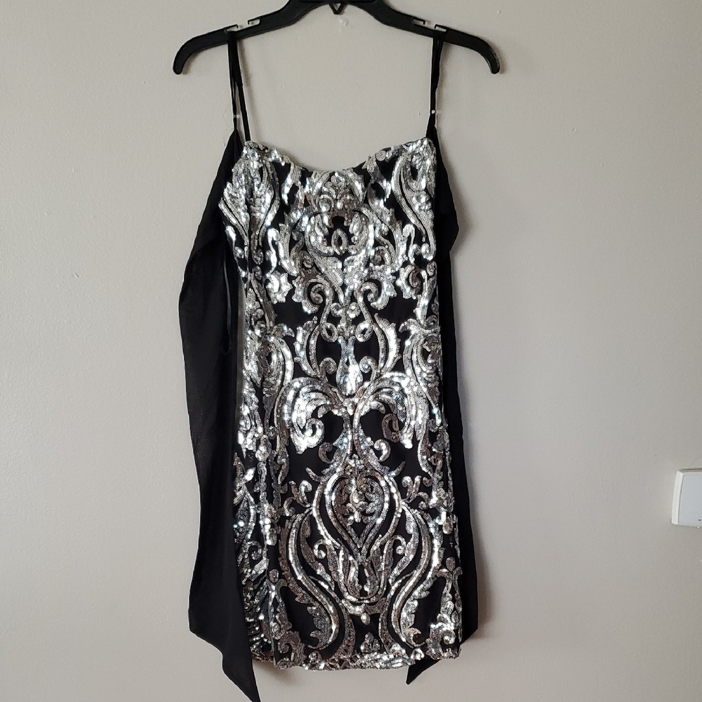 B Darlin Black and Silver Sequin Dress